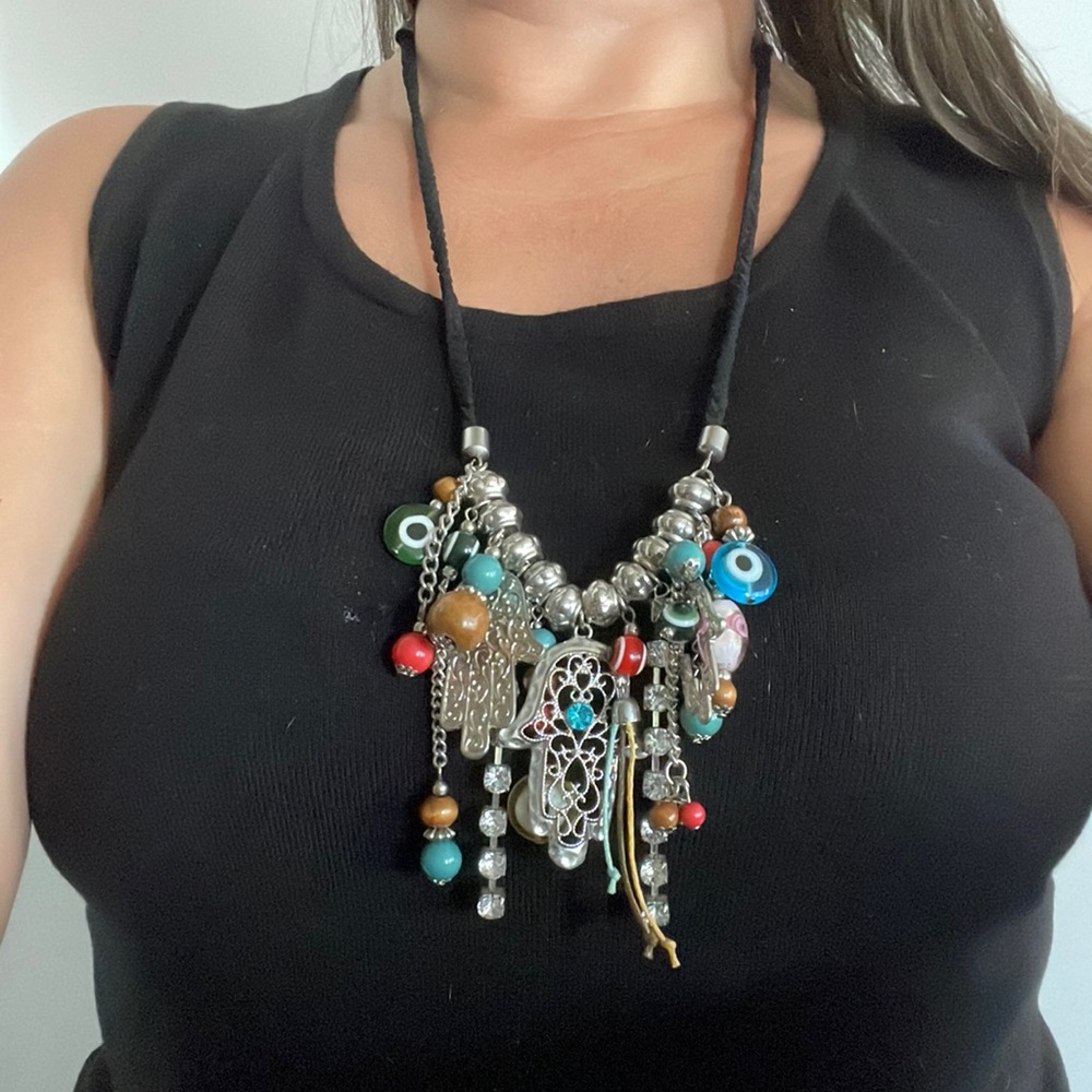 🧿 🪬 Evil eye long charm necklace / Hamsa charms